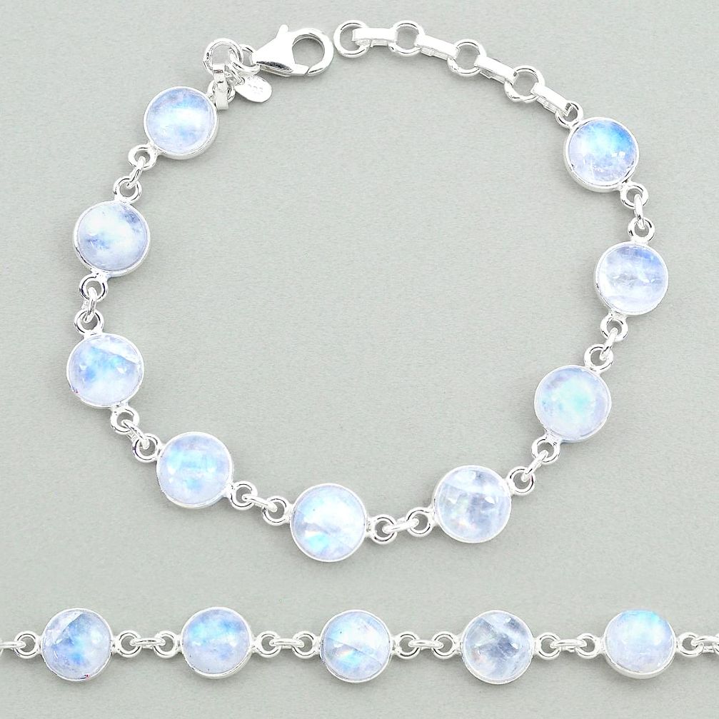 23.73cts natural rainbow moonstone 925 sterling silver tennis bracelet t19655