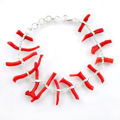 30.16cts natural red coral 925 sterling silver bracelet jewelry r38715