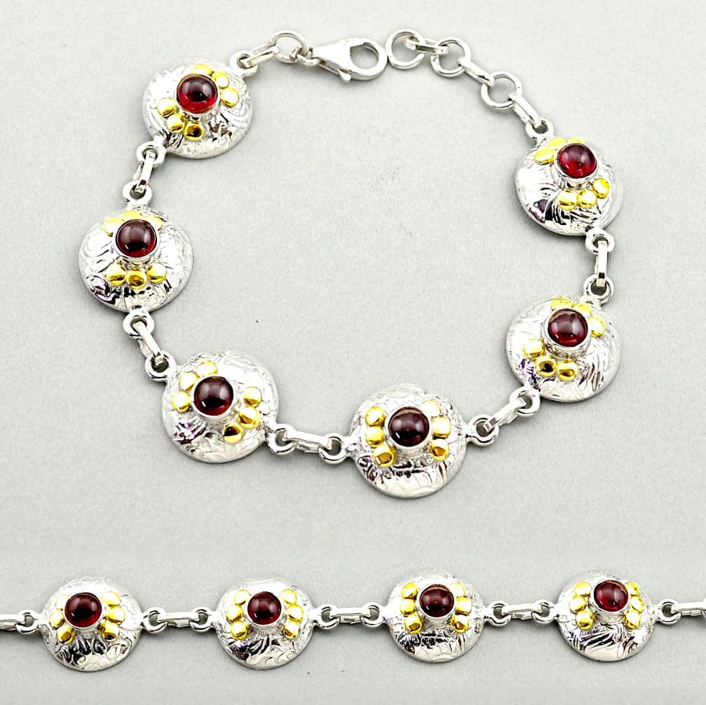 5.18cts natural red garnet 925 silver 14k gold tennis bracelet jewelry t72232