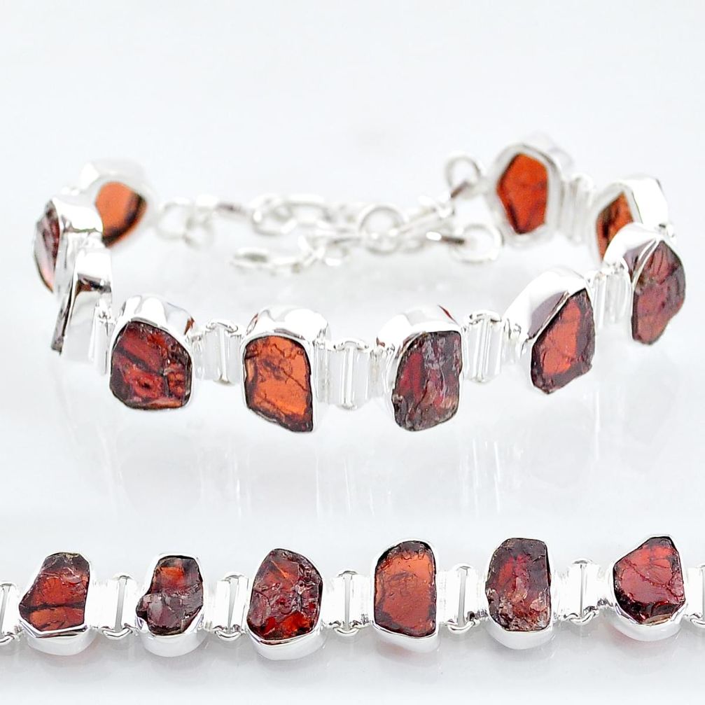 39.36cts natural red garnet raw 925 sterling silver tennis bracelet t6701