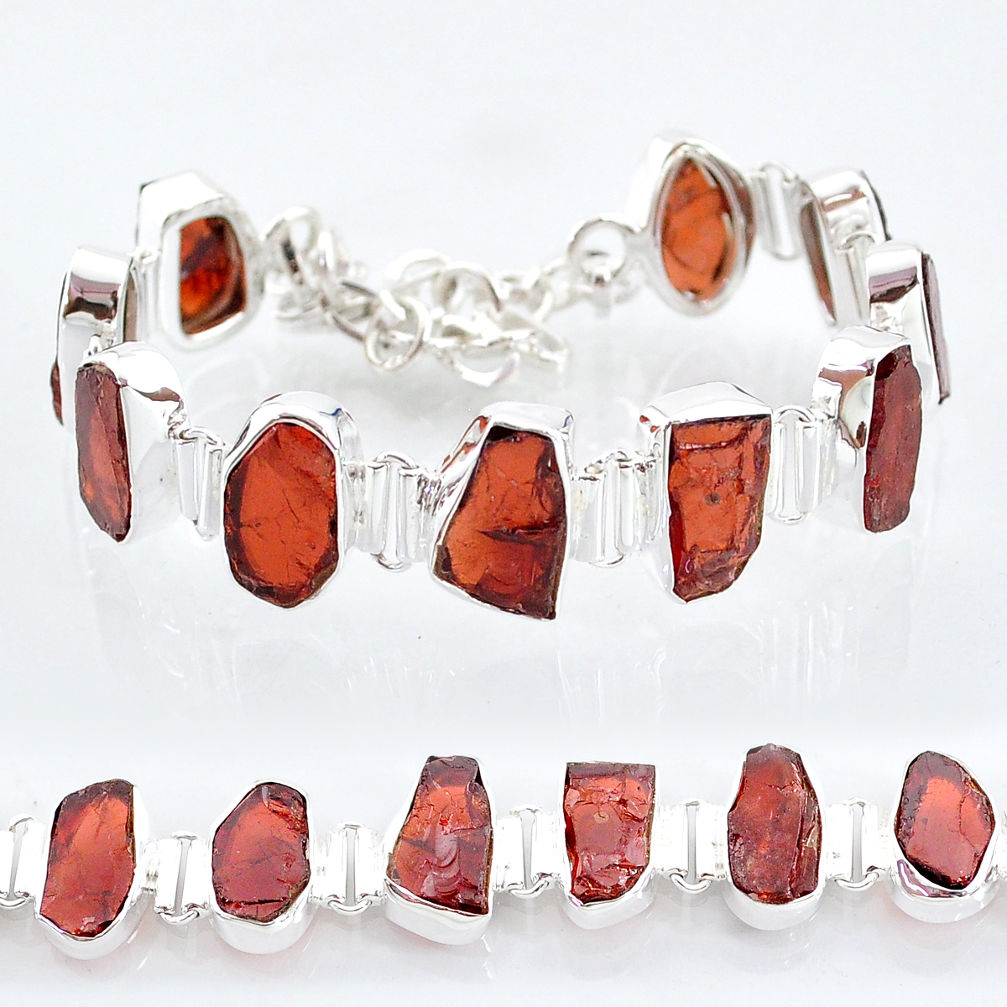 42.83cts natural red garnet raw 925 sterling silver tennis bracelet t6707