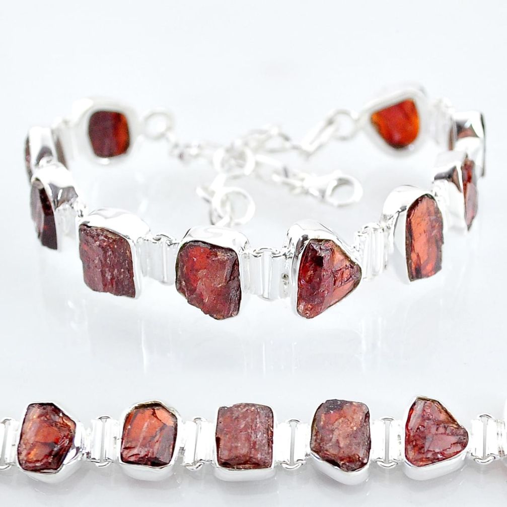 40.17cts natural red garnet raw 925 sterling silver tennis bracelet t6710