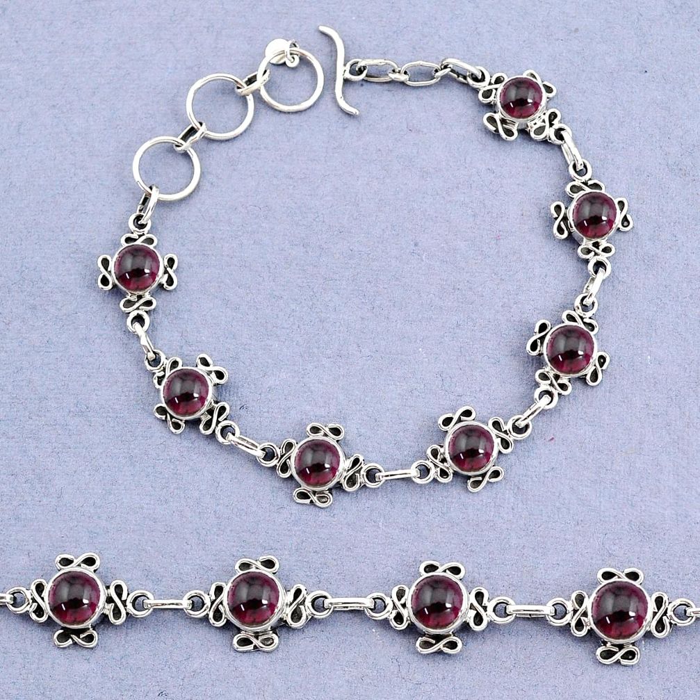 15.42cts natural red garnet round 925 sterling silver bracelet jewelry t8462