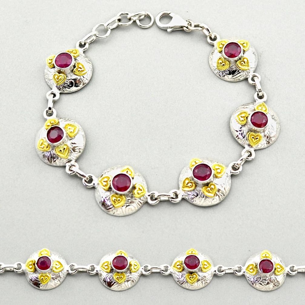 5.20cts natural red ruby 925 sterling silver 14k gold tennis bracelet t72210