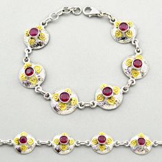 5.28cts natural red ruby 925 sterling silver 14k gold tennis bracelet t72211