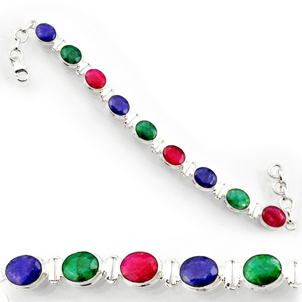 35.89cts natural red ruby emerald 925 sterling silver tennis bracelet d44325