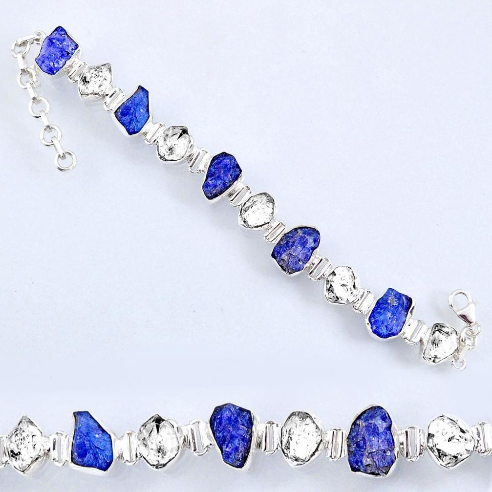 58.45cts natural tanzanite rough herkimer diamond 925 silver bracelet r61741