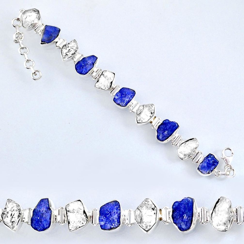 61.98cts natural tanzanite rough herkimer diamond 925 silver bracelet r61743