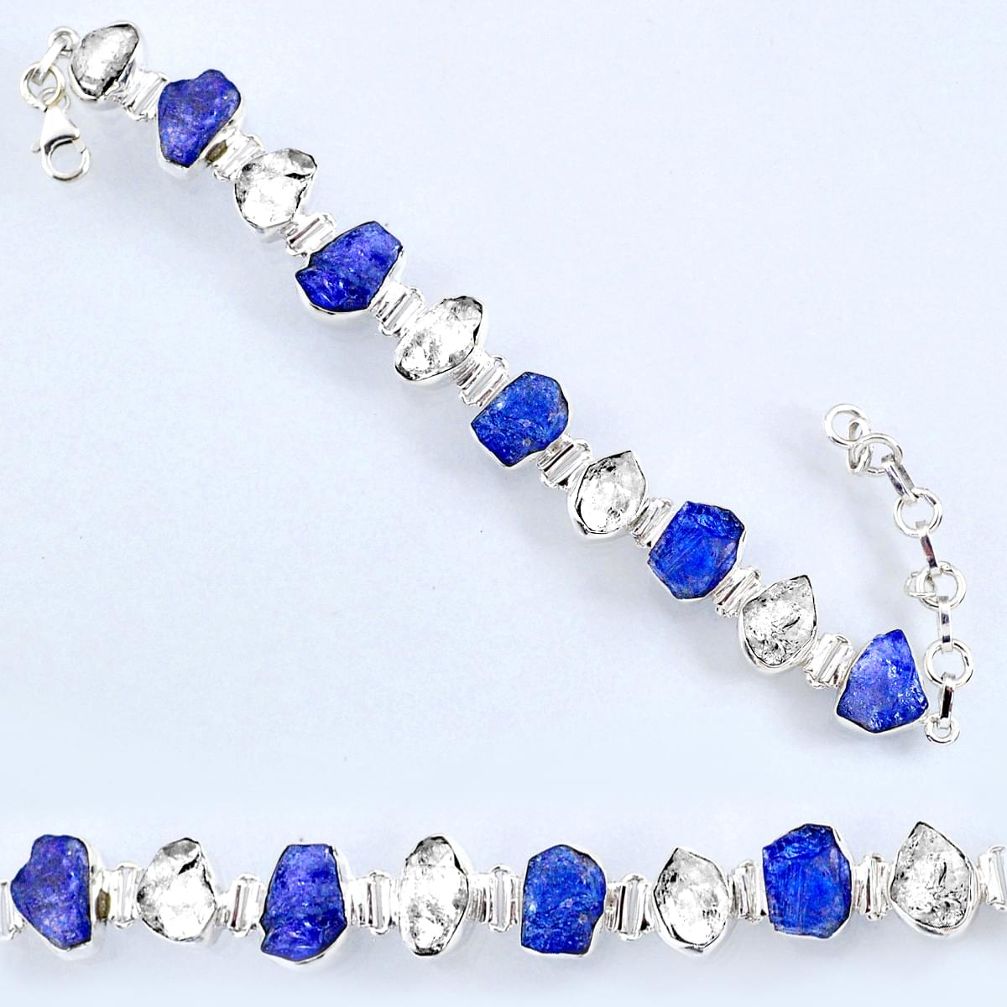 55.65cts natural tanzanite rough herkimer diamond 925 silver bracelet r61750