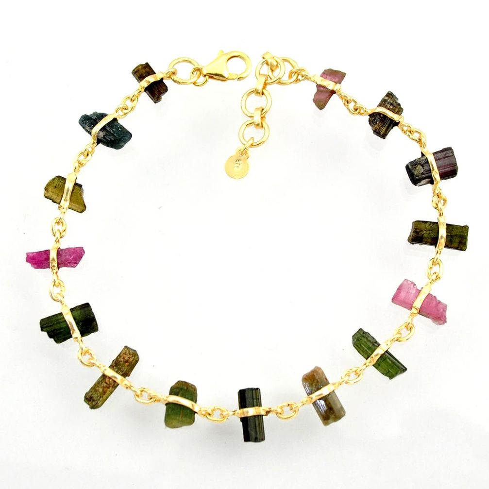 18.01cts natural tourmaline rough 925 silver gold tennis bracelet d47639