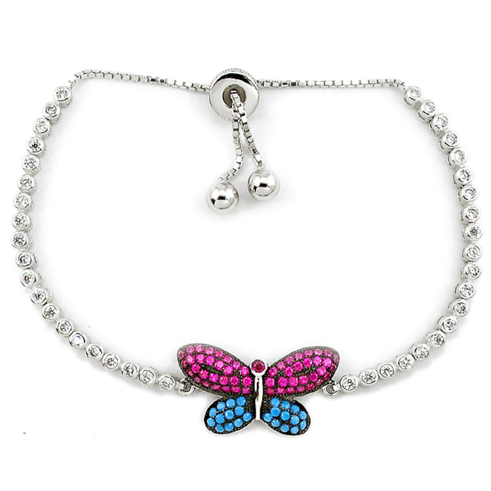 Natural blue turquoise ruby 925 silver butterfly adjustable bracelet c17027