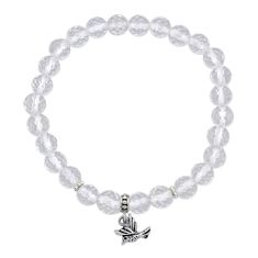 45.06cts natural white crystal beads 925 sterling silver beads bracelet u89761