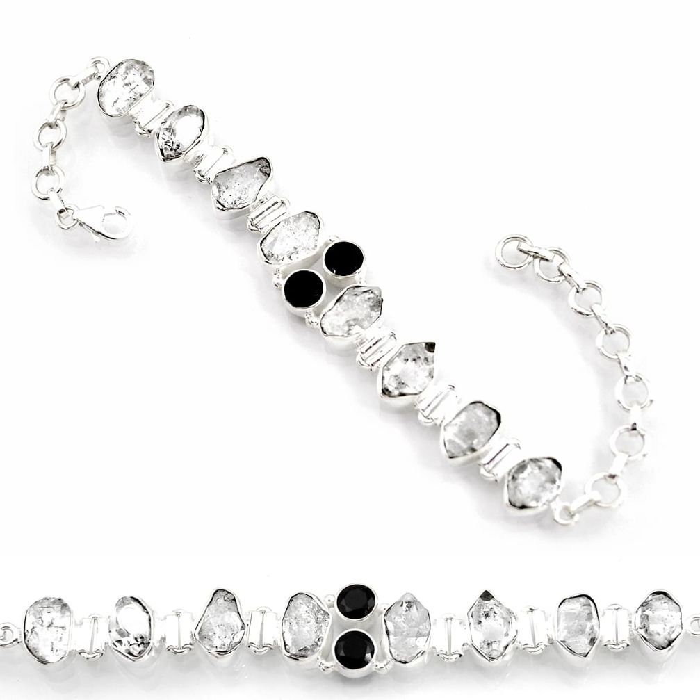 40.17cts natural white herkimer diamond onyx 925 silver tennis bracelet d45846