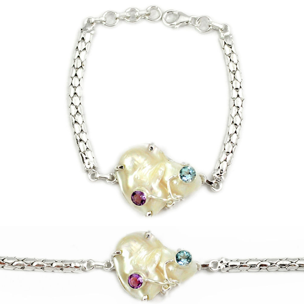 Natural white mother of pearl topaz 925 sterling silver bracelet jewelry j12016