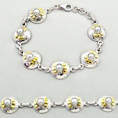 5.57cts natural white pearl 925 silver 14k gold tennis bracelet jewelry t72234