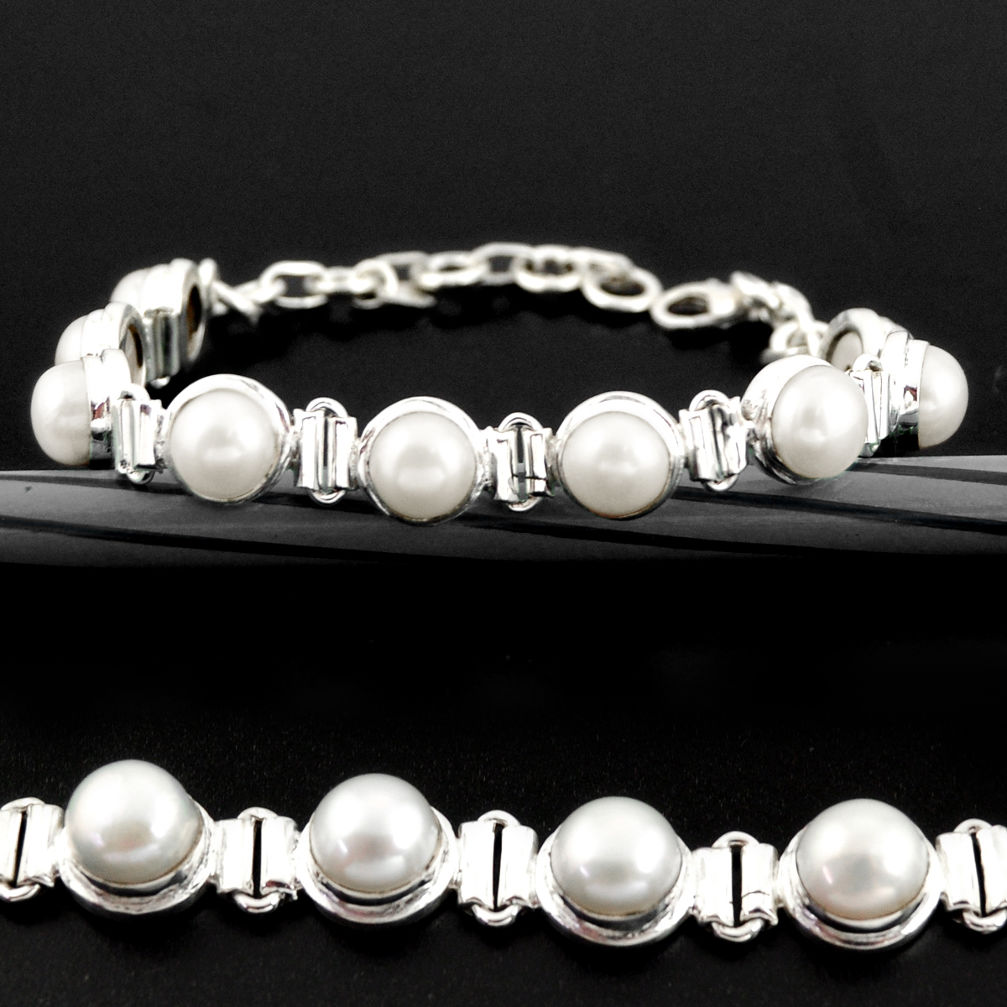 25.55cts natural white pearl 925 sterling silver tennis bracelet jewelry r38959