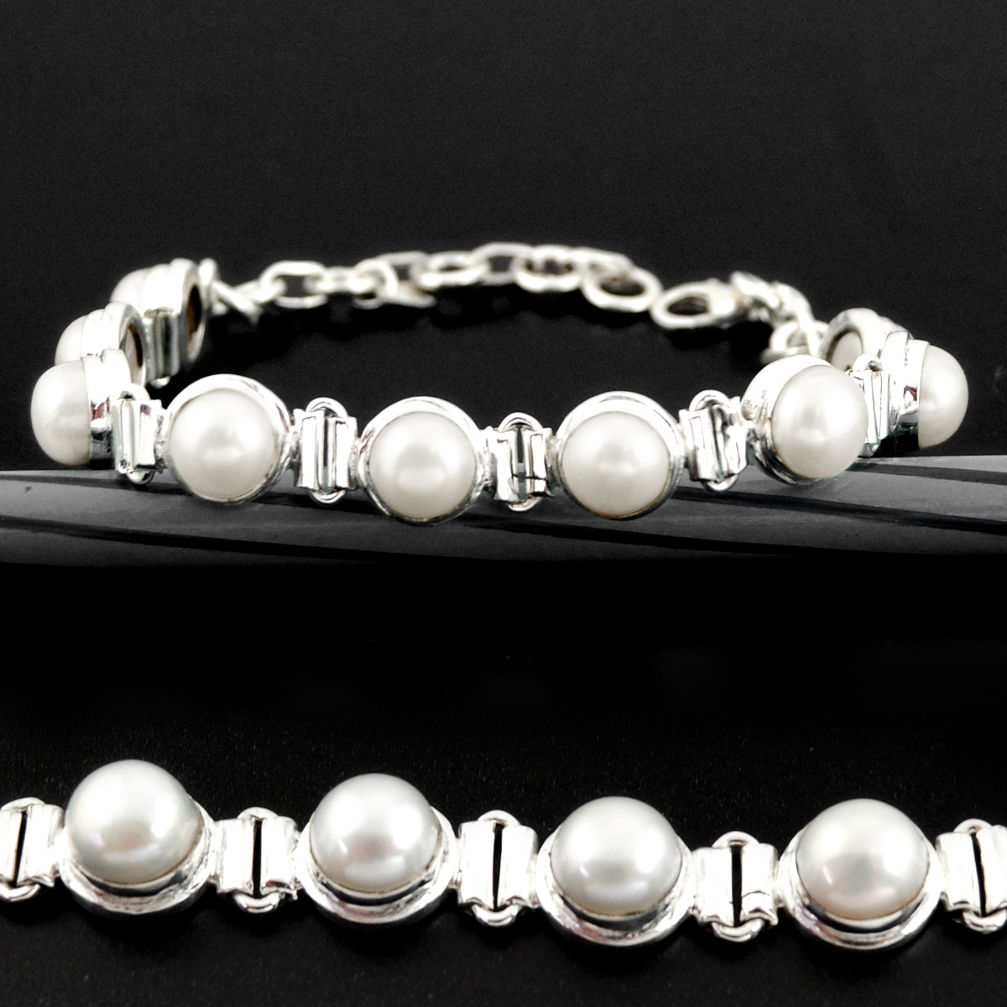 26.22cts natural white pearl 925 sterling silver tennis bracelet jewelry r38960