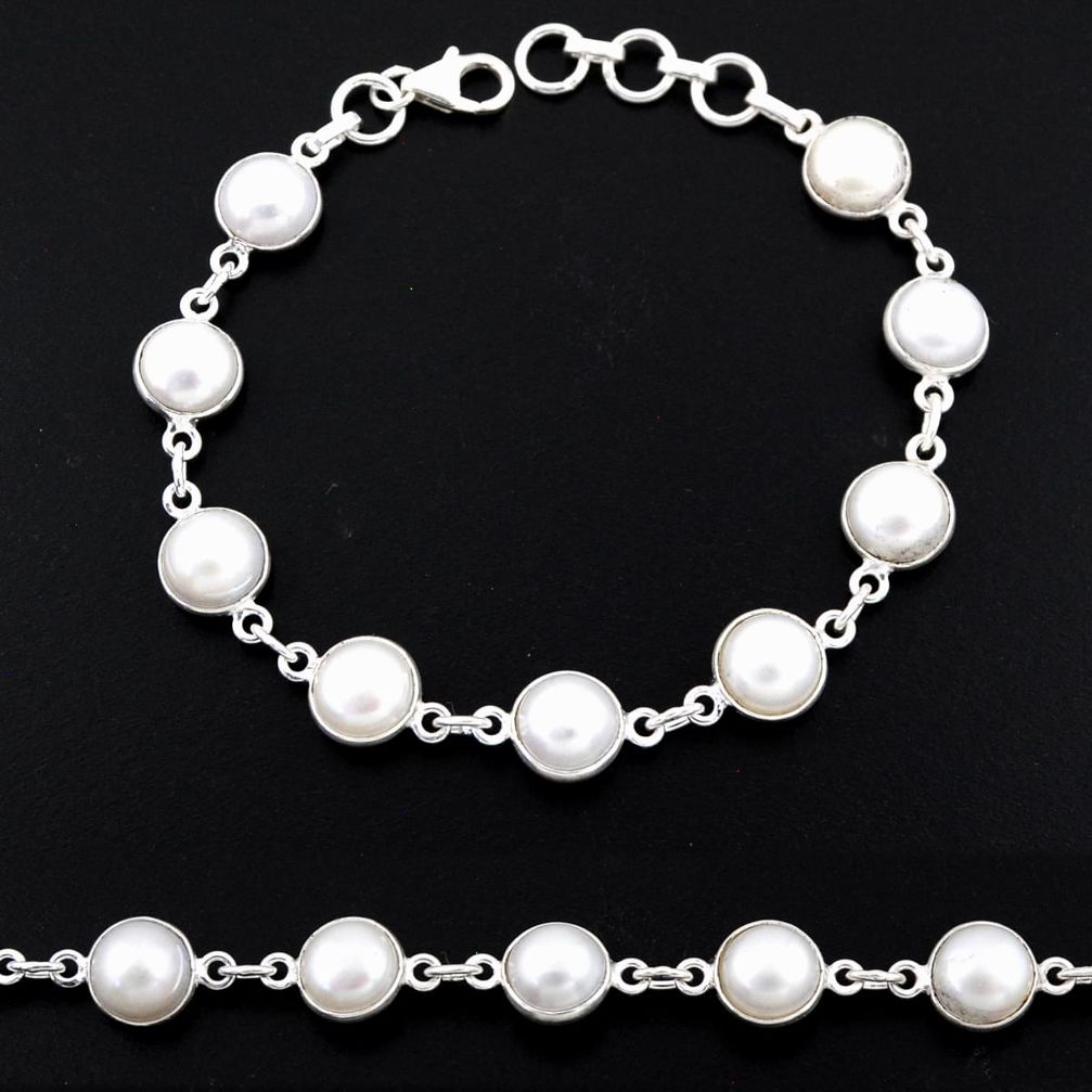 31.53cts natural white pearl 925 sterling silver tennis bracelet jewelry r55081