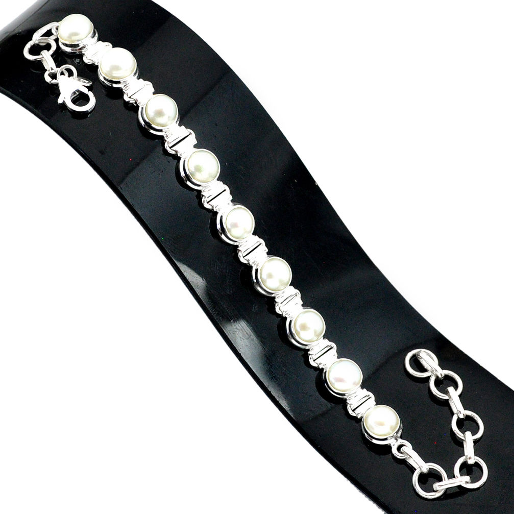 29.70cts natural white pearl 925 sterling silver tennis bracelet jewelry r84225
