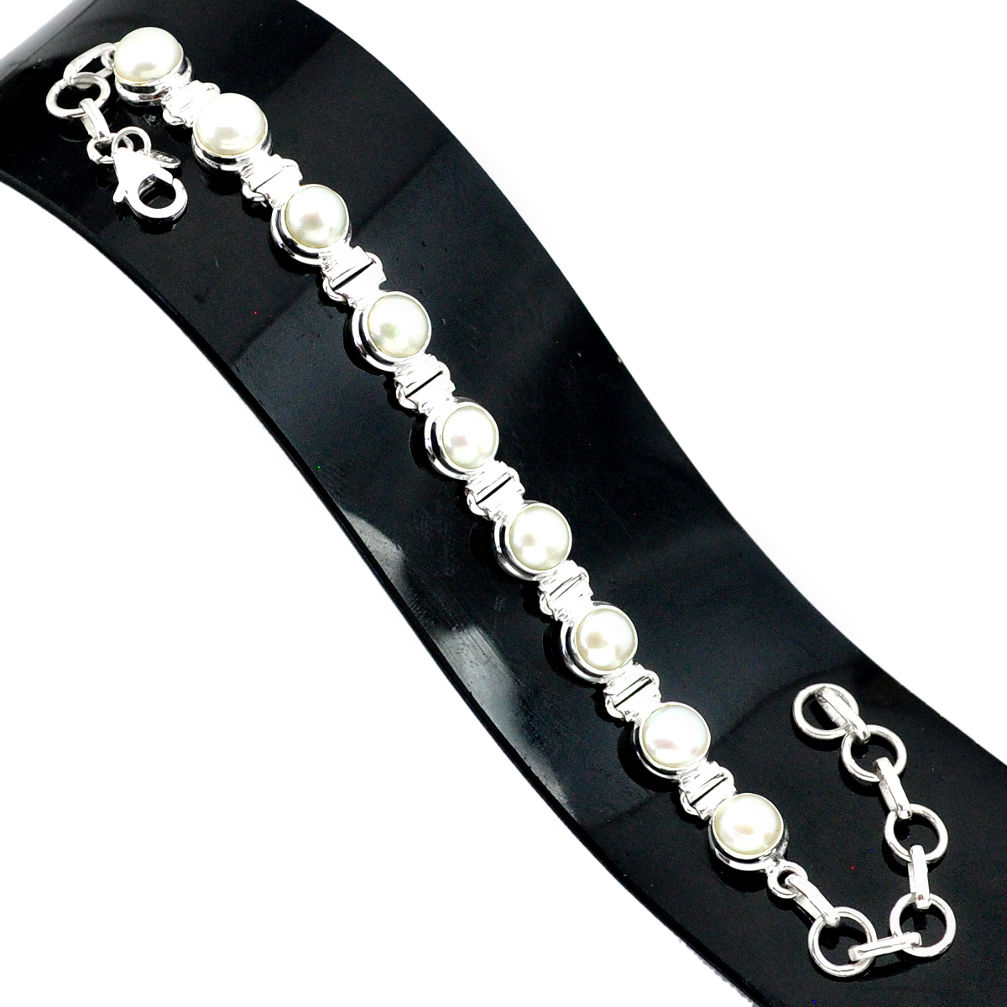 24.77cts natural white pearl 925 sterling silver tennis bracelet jewelry r84234