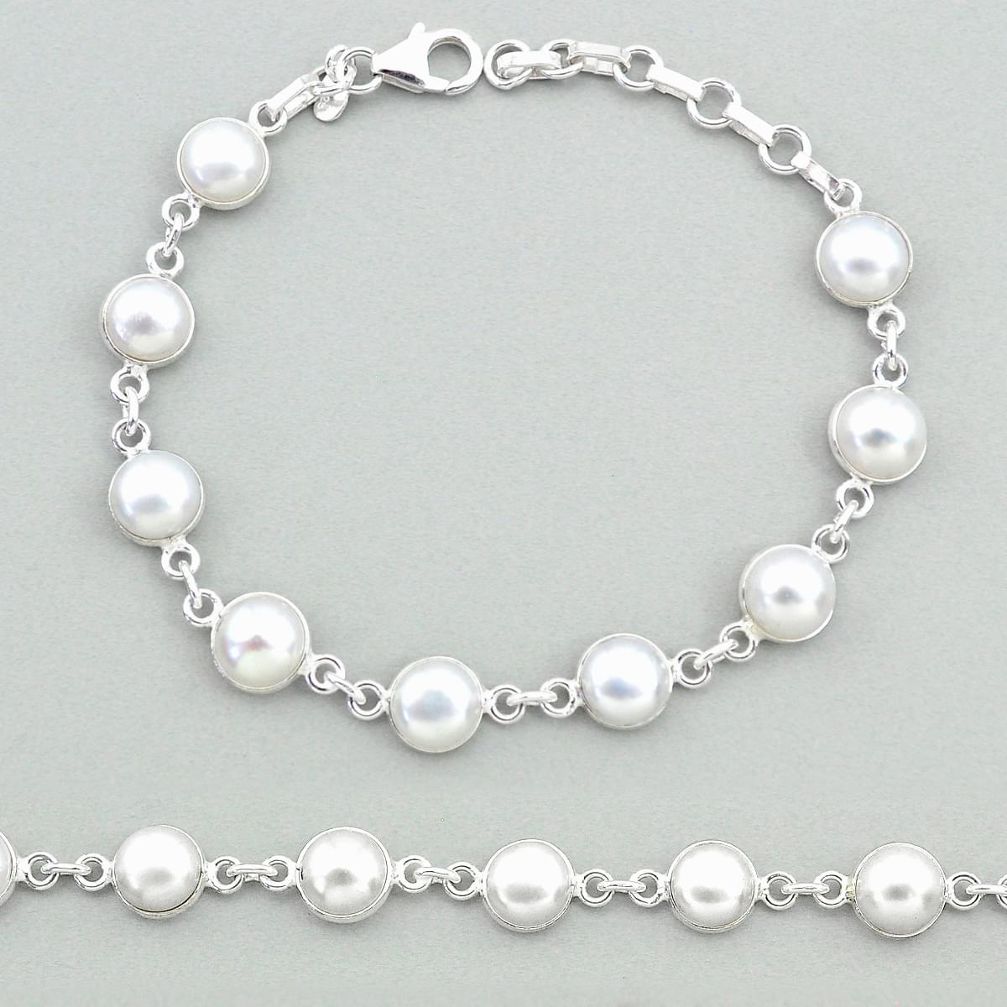 21.18cts natural white pearl 925 sterling silver tennis bracelet jewelry t19675