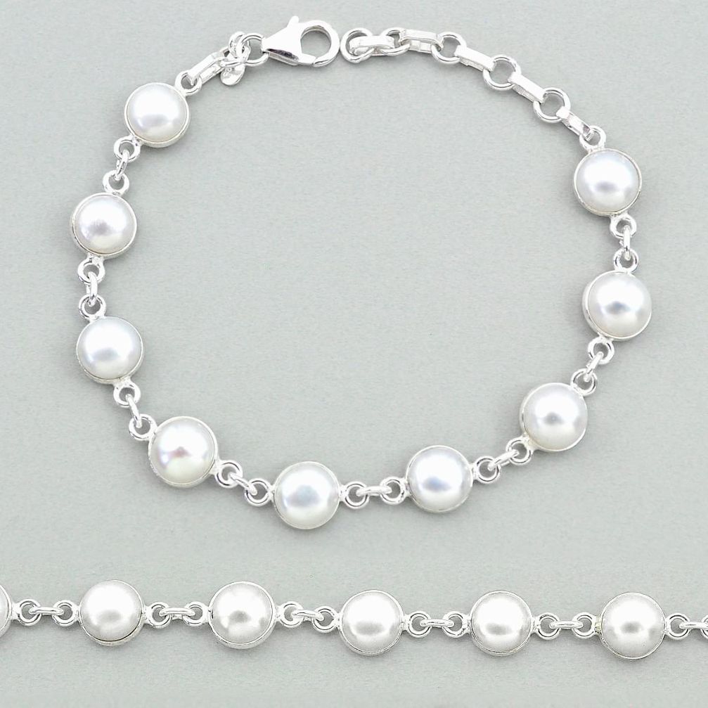 19.65cts natural white pearl 925 sterling silver tennis bracelet jewelry t19680