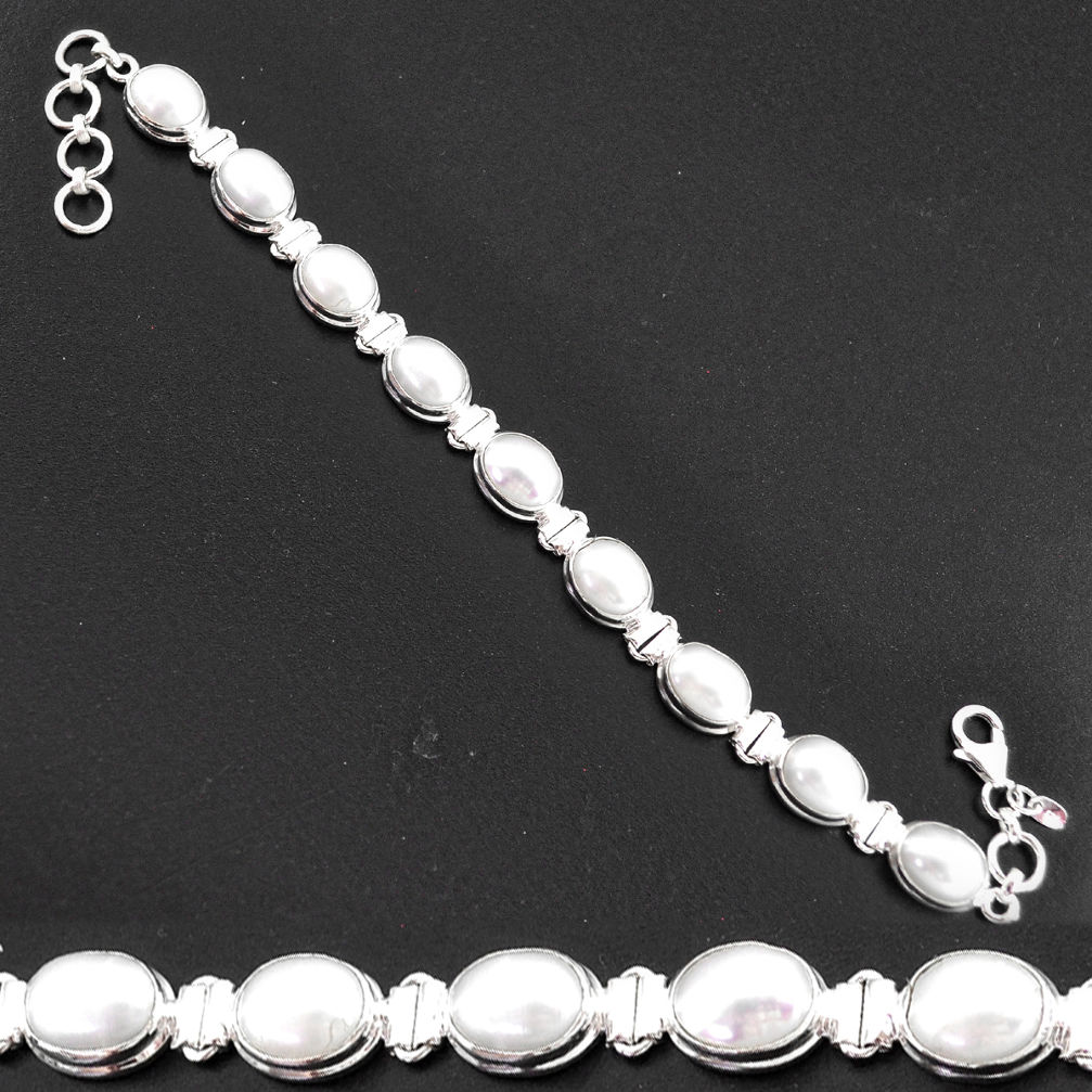 37.16cts natural white pearl 925 sterling silver tennis bracelet jewelry t2561