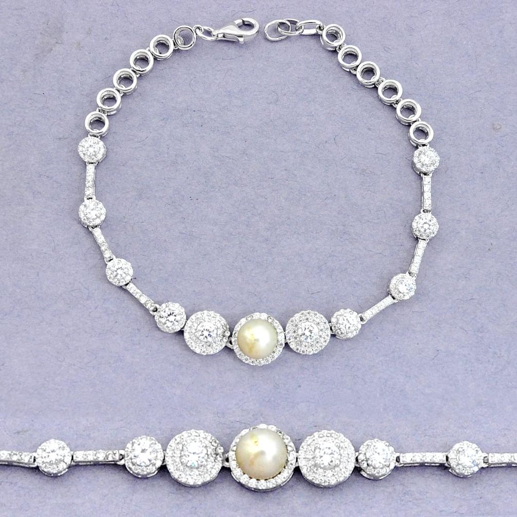 9.65cts natural white pearl topaz 925 sterling silver bracelet a96780 c24266