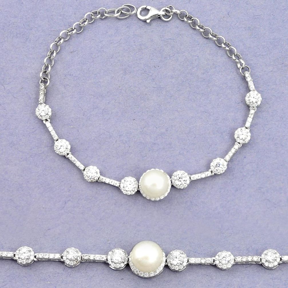 Natural white pearl topaz 925 sterling silver tennis bracelet jewelry c25936