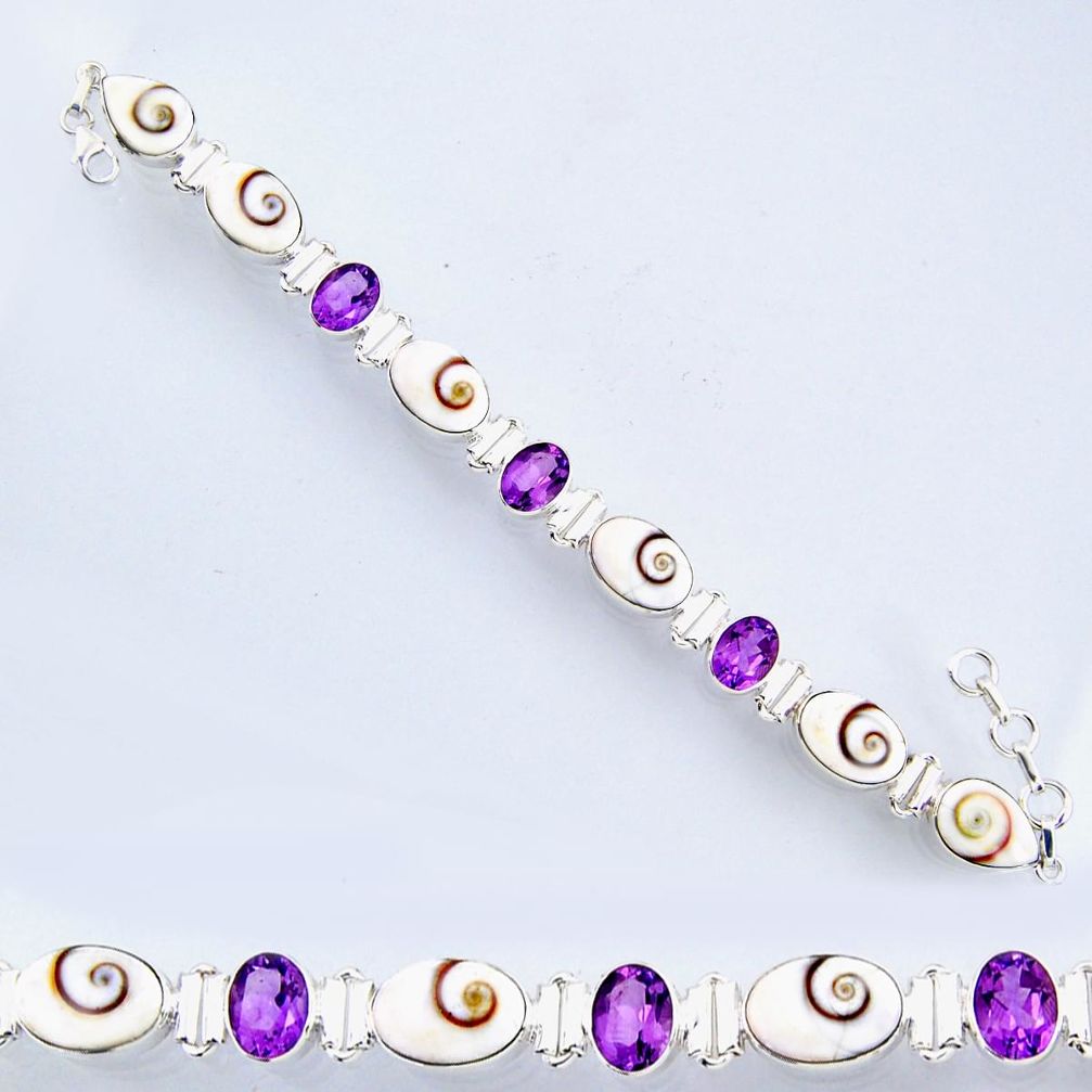 33.48cts natural white shiva eye amethyst 925 silver tennis bracelet r56554