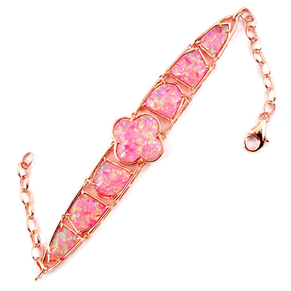 16.53cts pink australian opal (lab) 925 silver 14k gold bracelet a62048 c15475