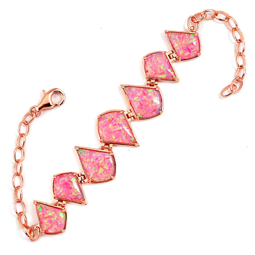 Pink australian opal (lab) 925 silver 14k rose gold bracelet a62009 c15462