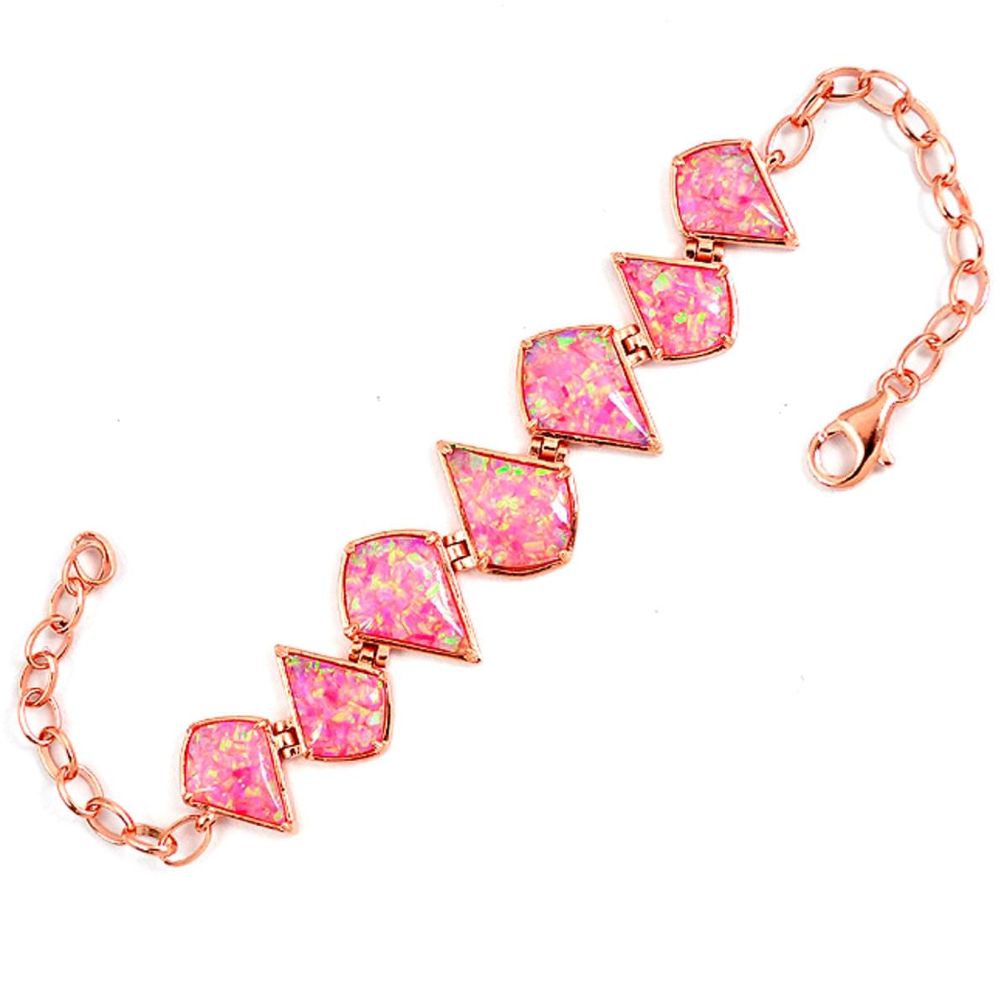 Pink australian opal (lab) 925 sterling silver rose gold bracelet a62010 c15470