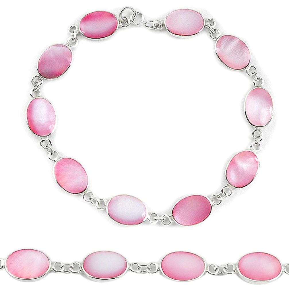 Pink pearl enamel 925 sterling silver tennis bracelet jewelry a56020 c13845