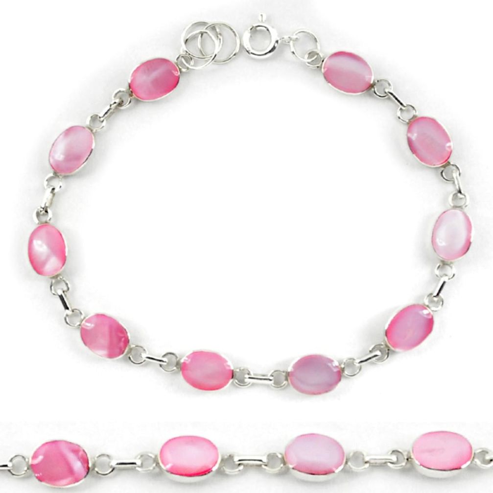 Pink pearl enamel 925 sterling silver tennis bracelet jewelry a56046 c13860