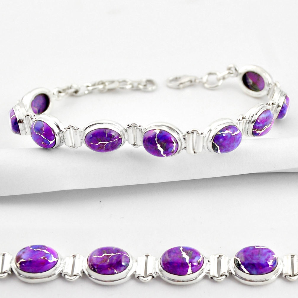 36.26cts purple copper turquoise 925 sterling silver tennis bracelet r38858