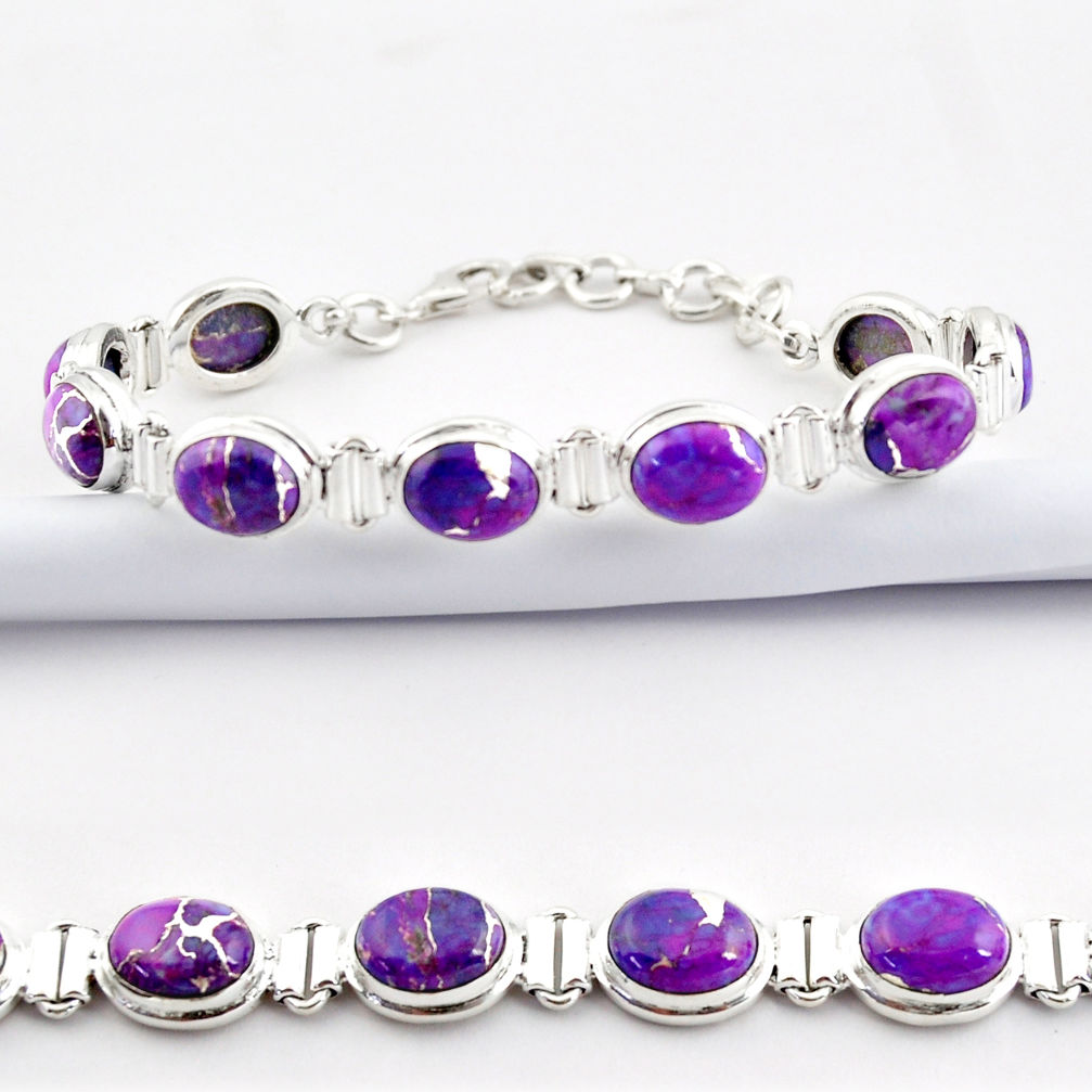 36.96cts purple copper turquoise 925 sterling silver tennis bracelet r38920