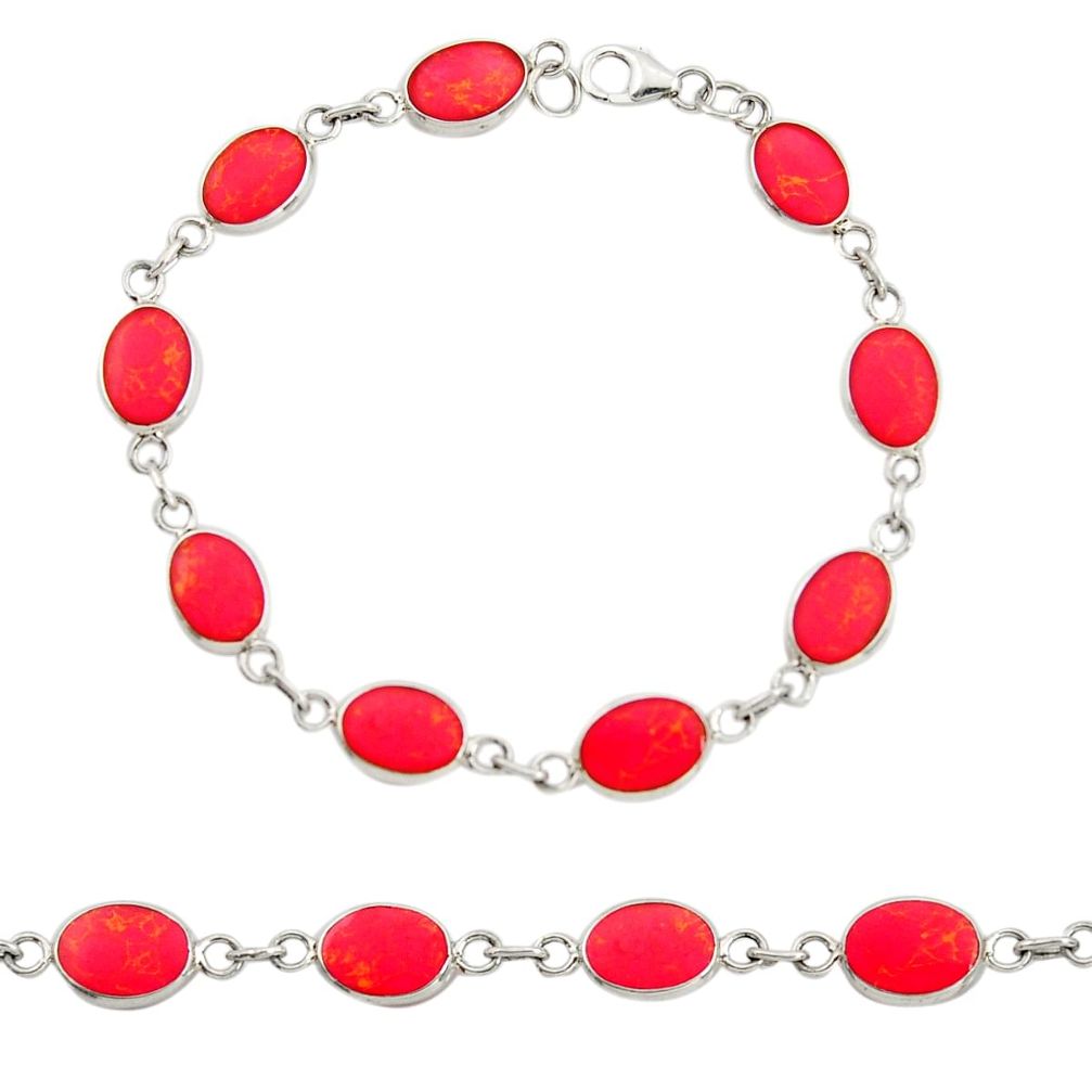 4.48gms red coral enamel 925 sterling silver bracelet jewelry c9909
