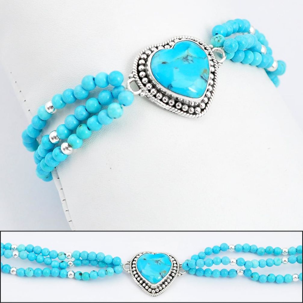 Silver heart BLUE Magnesite beads bracelet u30036