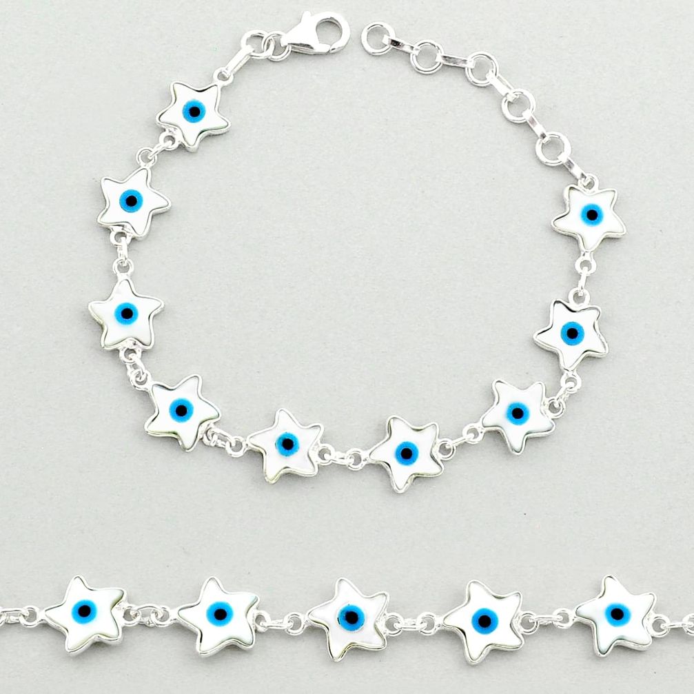 15.11cts star fish blue evil eye talismans 925 silver tennis bracelet u26393