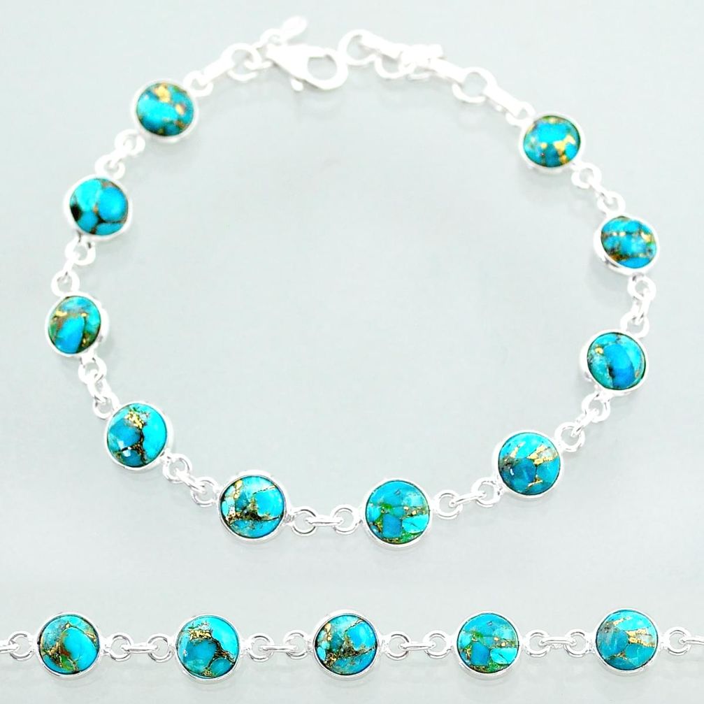 19.45cts tennis blue copper turquoise 925 sterling silver bracelet t40411