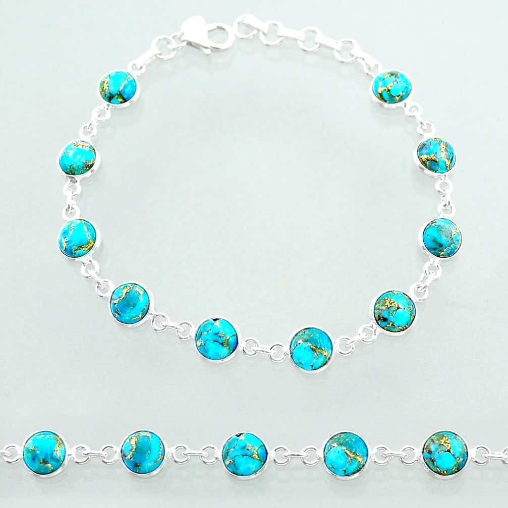 19.99cts tennis blue copper turquoise 925 sterling silver bracelet t40416