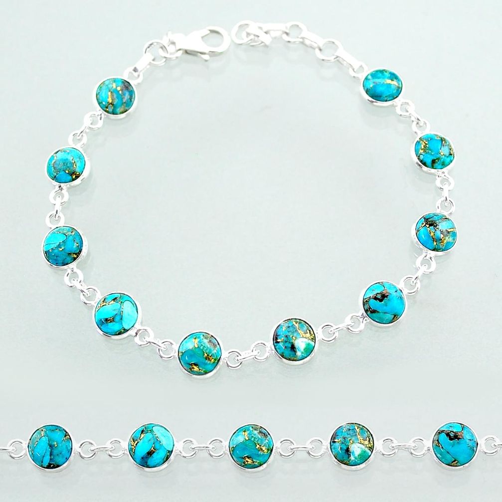 19.94cts tennis blue copper turquoise 925 sterling silver bracelet t40417