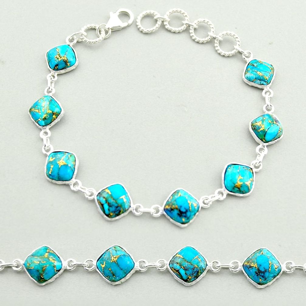 22.30cts tennis blue copper turquoise 925 sterling silver bracelet t58956