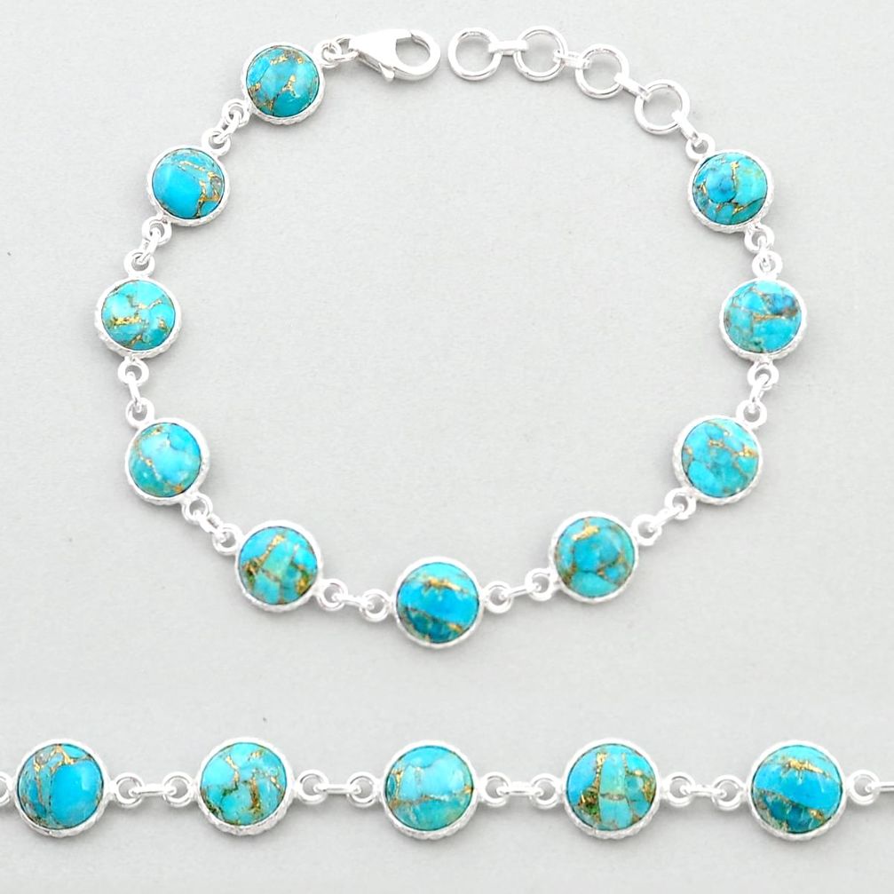 22.48cts tennis blue copper turquoise 925 sterling silver link gemstone bracelet u48851