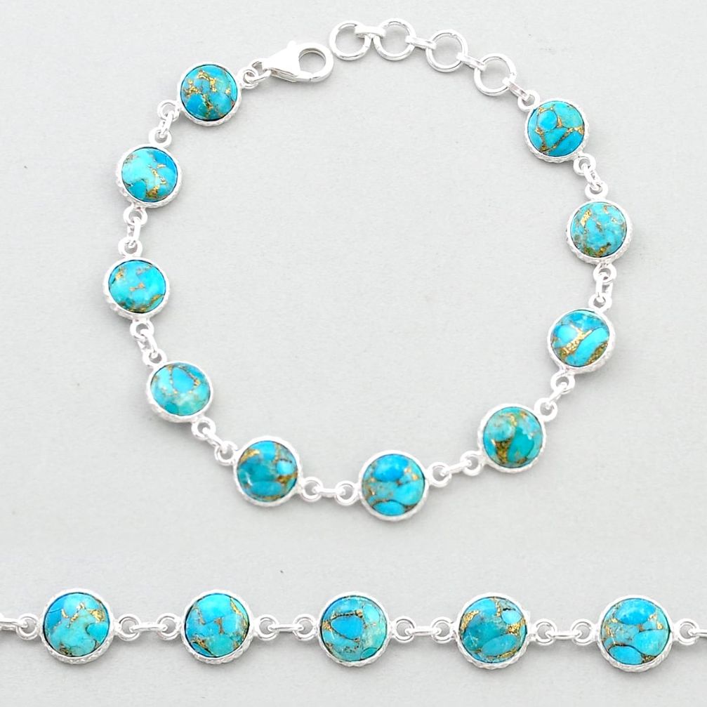22.60cts tennis blue copper turquoise 925 sterling silver link gemstone bracelet u48853