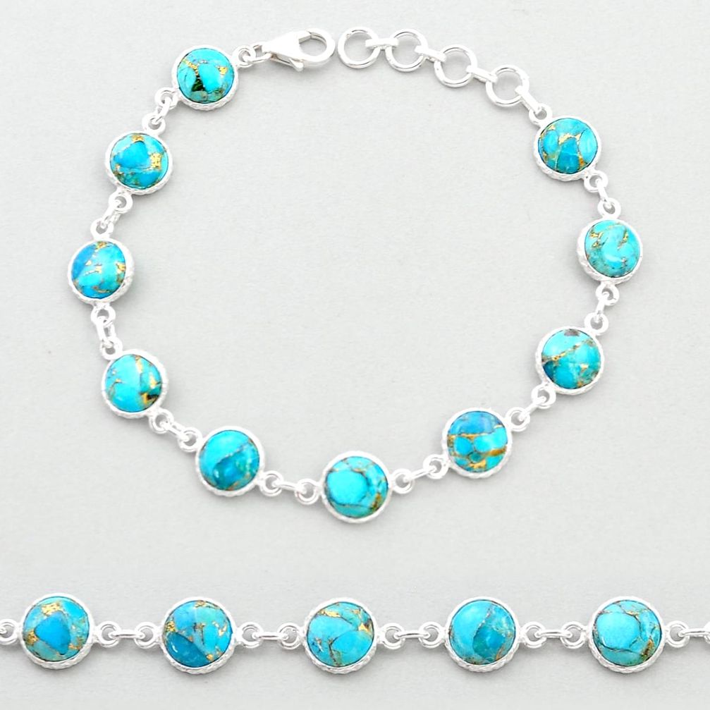 22.60cts tennis blue copper turquoise 925 sterling silver link gemstone bracelet u48856