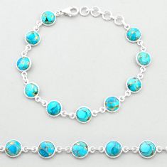 22.60cts tennis blue copper turquoise 925 sterling silver bracelet u48856