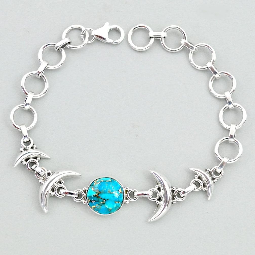 6.16cts tennis blue copper turquoise 925 sterling silver moon bracelet t38854