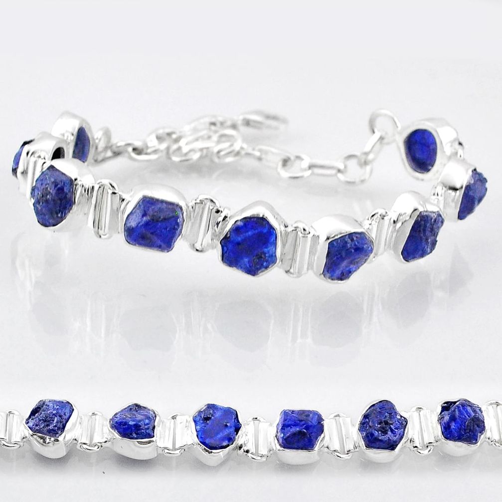 28.57cts tennis blue sapphire rough 925 sterling silver bracelet jewelry t83565